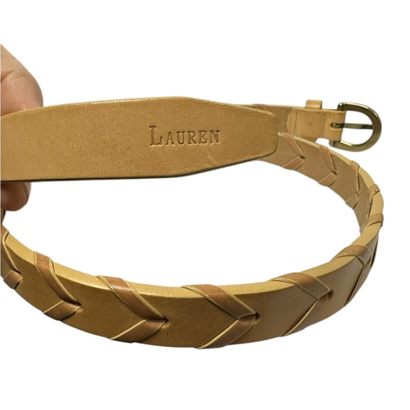 Vintage Lauren Ralph Lauren leather narrow woven belt honey western size medium - Picture 2 of 6